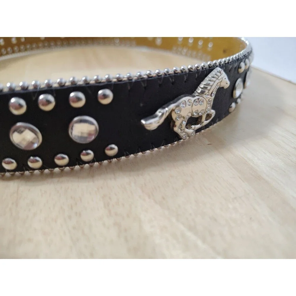 Nocona Girls Rhinestone Black Leather Western Belt Size 24 N4427601 No Buckle